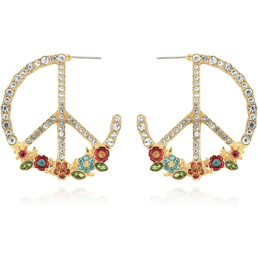 Peace Sign Earrings Heart Flower Diamond Drop Earrings for Women Girls, Zirconia